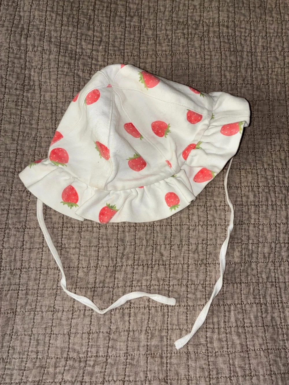 Reborn White Sun Hat with Pink Strawberry Print